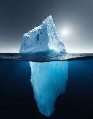 Wall Mural - Iceberg floating on dark sea, large part visible underwater, smaller tip above surface