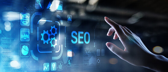 Wall Mural - seo - search engine optimisation, digital internet marketing concept on virtual screen.