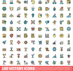 Poster - 100 victory icons set. color line set of victory vector icons thin line color flat on white