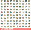 © ylivdesign - 100 work icons set. Color line set of work vector icons thin line color flat on white