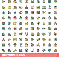 Poster - 100 work icons set. color line set of work vector icons thin line color flat on white