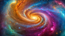 Bright Colorful Spiral Galaxy Of All Colors Of The Rainbow	