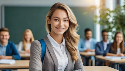 Wall Mural - group of students in classroom