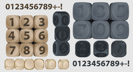 Wall Mural - Set of 6 wooden game dice. 3D casino clipart. Isolated vector illustration on white background.