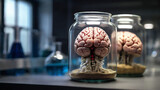 Fototapeta Tulipany - A brain in a jar is displayed in a lab setting.