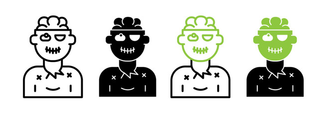 Wall Mural - Living Dead Figure Line Icon. Zombie Character Icon in Black and White Color.