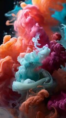 Leinwandbilder - Beautiful multi-colored smoke spreads on a black background. ai generative
