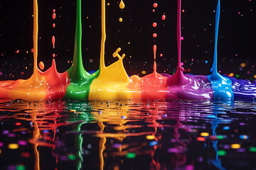 Dripping rainbow gradient color paint splashes