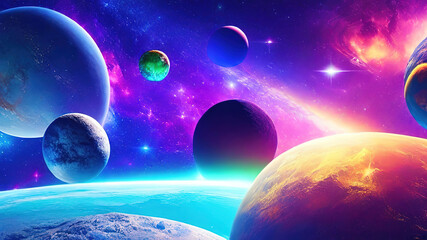 Wall Mural - attractive spectral wanderers planets shifting hues in a cosmic dance of colorstransparent