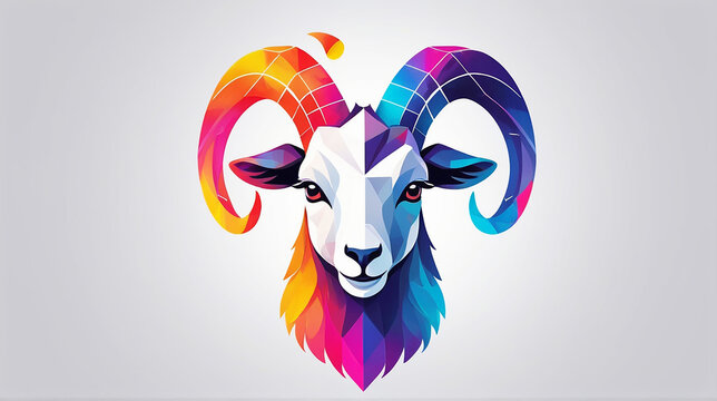 Minimalist Neon Line Goat Logo with Geometric Design, Vibrant Smoke Effects White Background with t-shirt design ai art