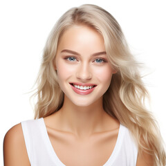 Wall Mural - Portrait of a beautiful young woman with blonde hair isolated on white