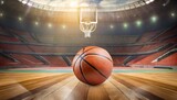 Fototapeta Sport - basketball on hardwood court floor in basketball arena