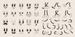 © tanyabosyk - Set of 70s groovy comic faces vector. Collection of cartoon character faces, leg, hand in different emotions happy, angry, sad, cheerful. Cute retro groovy hippie illustration for decorative, sticker.