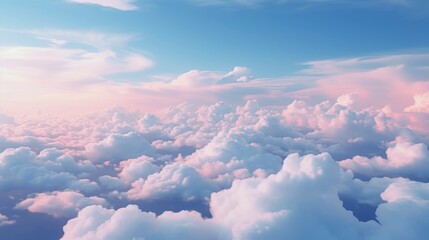 Canvas Print - Beautiful aerial view above clouds with sunset.