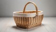 rattan wicker basket on white background picnic basket
