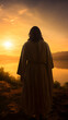 Silhouette of Jesus Christ praying at sunset