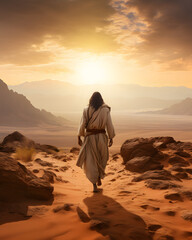 Wall Mural - Jesus Christ walking in the desert - from behind