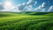 © Muhammad - Landscape view of green grass on slope with blue sky and clouds background.
