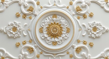 ceiling 3d wallpaper adorned with a white and golden mandala decoration model set against a decorati