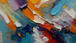Abstract colorful oil painting on canvas. Oil paint texture with brush and palette knife strokes. Multi colored wallpaper. Macro close up acrylic background. Modern art concept. Horizontal fragment
