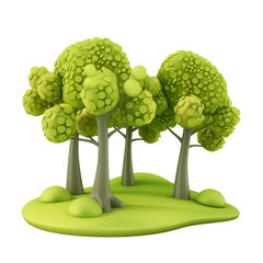 3d illustration vector landscape with green trees in the park, isolated on transparent background