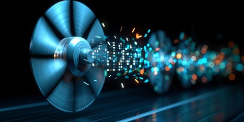 Leinwandbilder - Speed of Innovation: A Jet Engine Blurs into the Future, Propelling Digital Data with Aerodynamic Efficiency, Generative AI