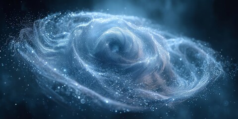 Poster - Stellar Swirl of Cosmic Mysteries: A Sparkling Spiral Galaxy Suspended in the Vast Blue Expanse of Space, Generative AI