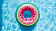 © SAHURI - Top view of colorful inflatable ring watermelon toy in swimming pool water from above, Generative Ai