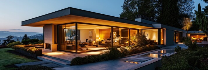 Nighttime Elegance: Modern House Design Illuminated in Luxury Ambiance