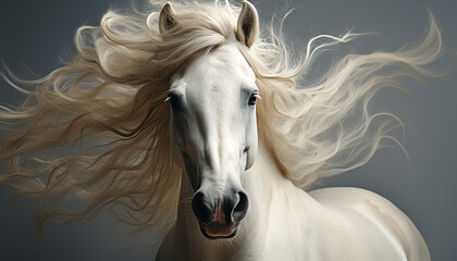 Poster - Running stallion, mane flowing, beauty in nature, freedom unleashed generated by AI