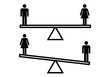 Icono de balanza equilibrada y desequilibrada entre hombre y mujer.