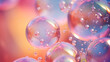 Beauty of translucent soap bubbles, shimmering with iridescence as they float through the air, illuminated by soft, warm sunlight.