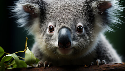 Wall Mural - Cute koala looking at camera, fluffy fur and small nose generated by AI