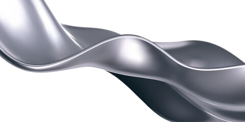Wall Mural - 3d chrome liquid wave, silver silk fabric isolated on light background. Render of fluid metal ribbon with reflection gradient effect flying in motion. 3d vector geometric background.