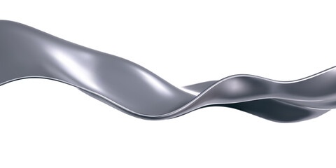 Wall Mural - 3d chrome liquid wave, silver silk fabric isolated on light background. render of fluid metal ribbon