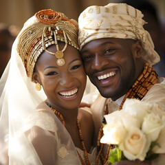 celebration at an african wedding with a focus on smiling individuals