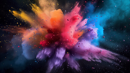 Wall Mural - Colorful dust. An explosion of particles of bright colors. Colored background with lots of dust of different colors, explosion of colors.