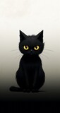 Fototapeta Koty - Modern background for cellphone, mobile phone, ios, android, a beautiful black cat, in the style of dreamlike illustration