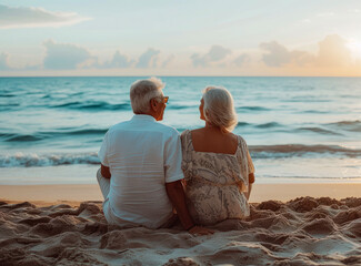 Sticker - Senior couple in love standing on the beach