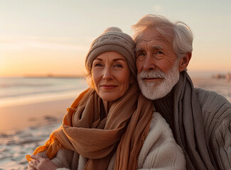 Sticker - Senior couple in love standing on the beach