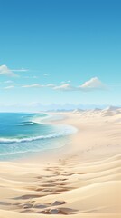 Wall Mural - Modern background for cellphone, mobile phone, ios, sandy beach on the coastal landscape, with blue skies, digital illustration, romantic seascapes