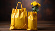 Yellow paper bag with flower decoration, carrying nature gift generated by AI