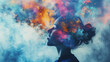 Eine Frau ist in sinnlichen Gedanken und umgeben von buntem Rauch kann ein Hintergrundbild sein