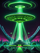 Extravagant Illuminati Scene with UFO, Enigmatic Rituals, and Neon Accents Gen AI
