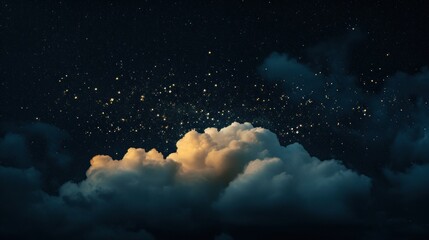 Wall Mural -  a night sky with stars and clouds in the foreground and a full moon in the middle of the night sky with stars and clouds in the middle of the sky.