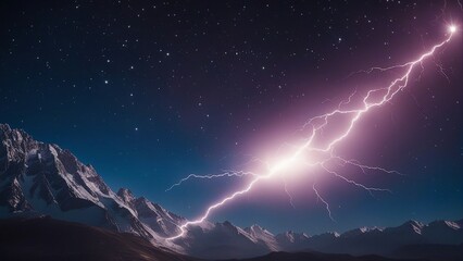 Wall Mural - sunrise over the mountains lightning a shooting star in the center of a starry background