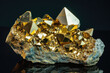 Golden pyrite stone specimen with shiny reflections 