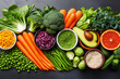 vege life, vegetables arranged, composition made of fresh vegetables