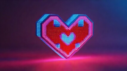 Voxel cyber Valentine's Day pixel love. Pxel red hearts. Voxel love 3d render on background. Love Puzzle. A Romantic Abstract Heart Shape Symbol in 3D Pixel Art

