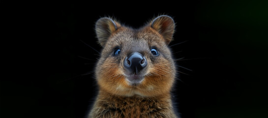 Quokka animal face portrait on black background